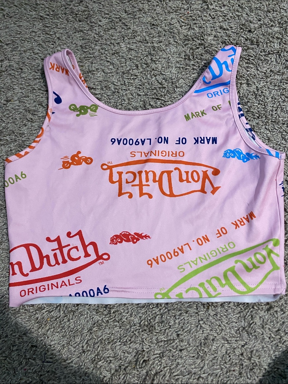 Von Dutch Kids Pink Logo Crop Swim Top with Multicolor Print